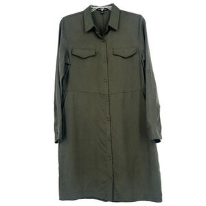 Banana Republic Olive Green Tencel Shirt Dress Button Up Utility Pockets Sz 6